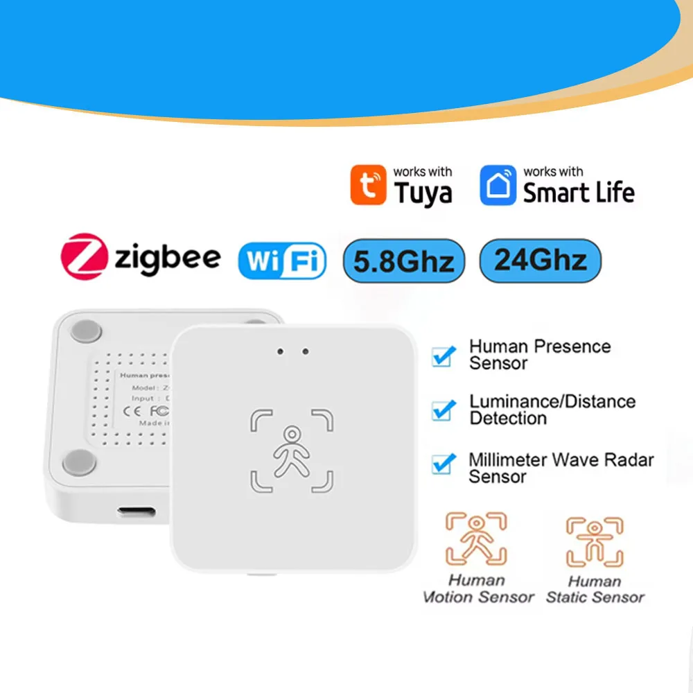 Tuya WiFi / Zigbee Menselijke aanwezigheidsdetector, helderheid/afstandsdetectie, slimme menselijk lichaam PIR-sensor Ondersteuning Home Assistant