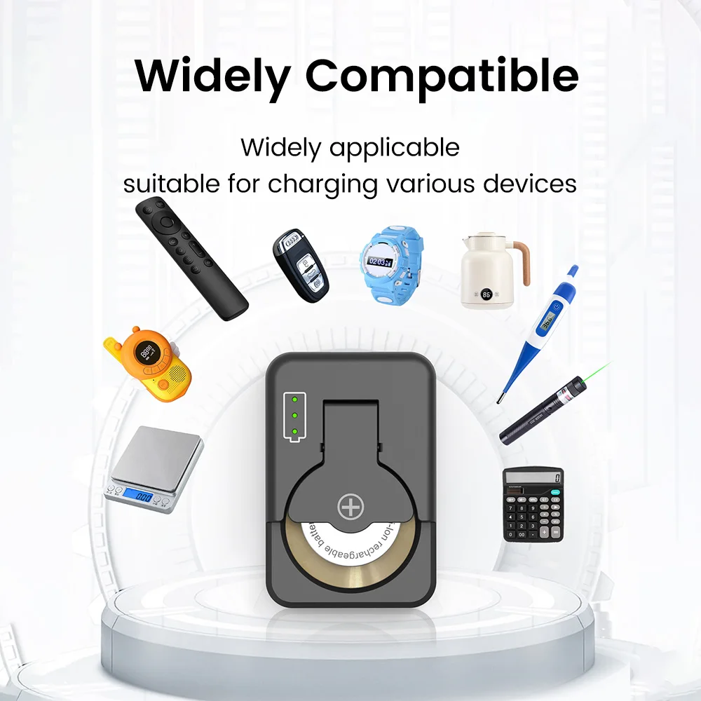 Li-lon Rechargeable Battery Charger For LIR1025/1220/1254/1620/1632/2016/2025/2032/2430/2450 Coin Lithium Batteries TypeC Charge