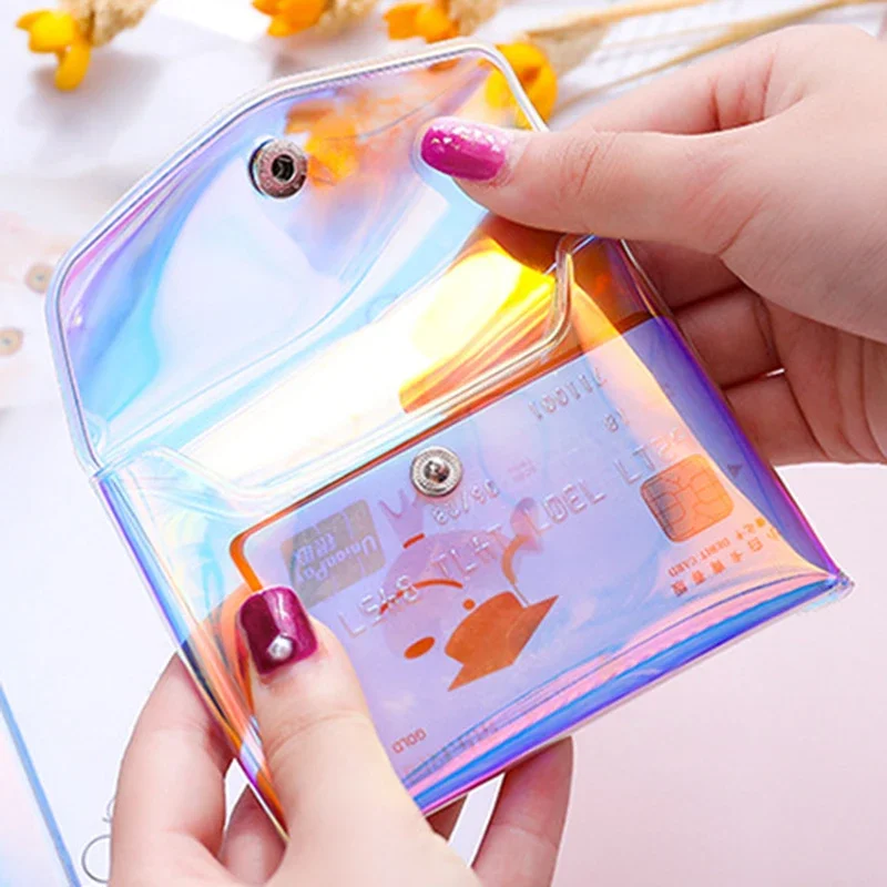 Bolsa de cosméticos transparente con láser para mujer, organizador de almacenamiento de lápices de maquillaje transparente DIY, neceser de viaje, estuche bonito para monederos