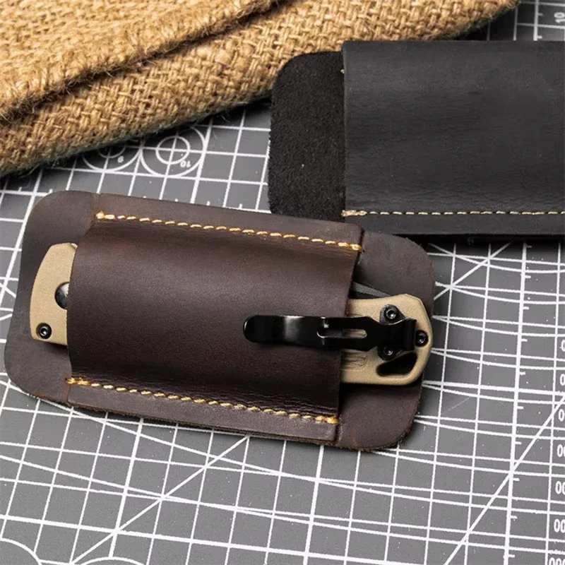 ยุทธวิธีกลางแจ้งหนังมีด Sheaths EDC หนัง Sheath สําหรับมีดพับ Carrier มีดมินิไฟฉายหนัง Holster