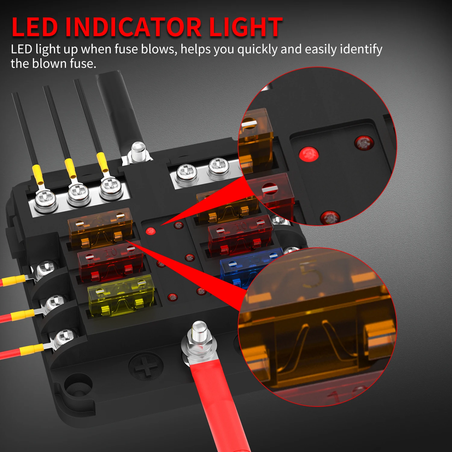 DaierTek 6 12-weg zekeringblok 12 volt bladzekeringblok met LED-indicator Circuit zekeringkast 12V ATO/ATC Marine zekeringpaneel voor auto
