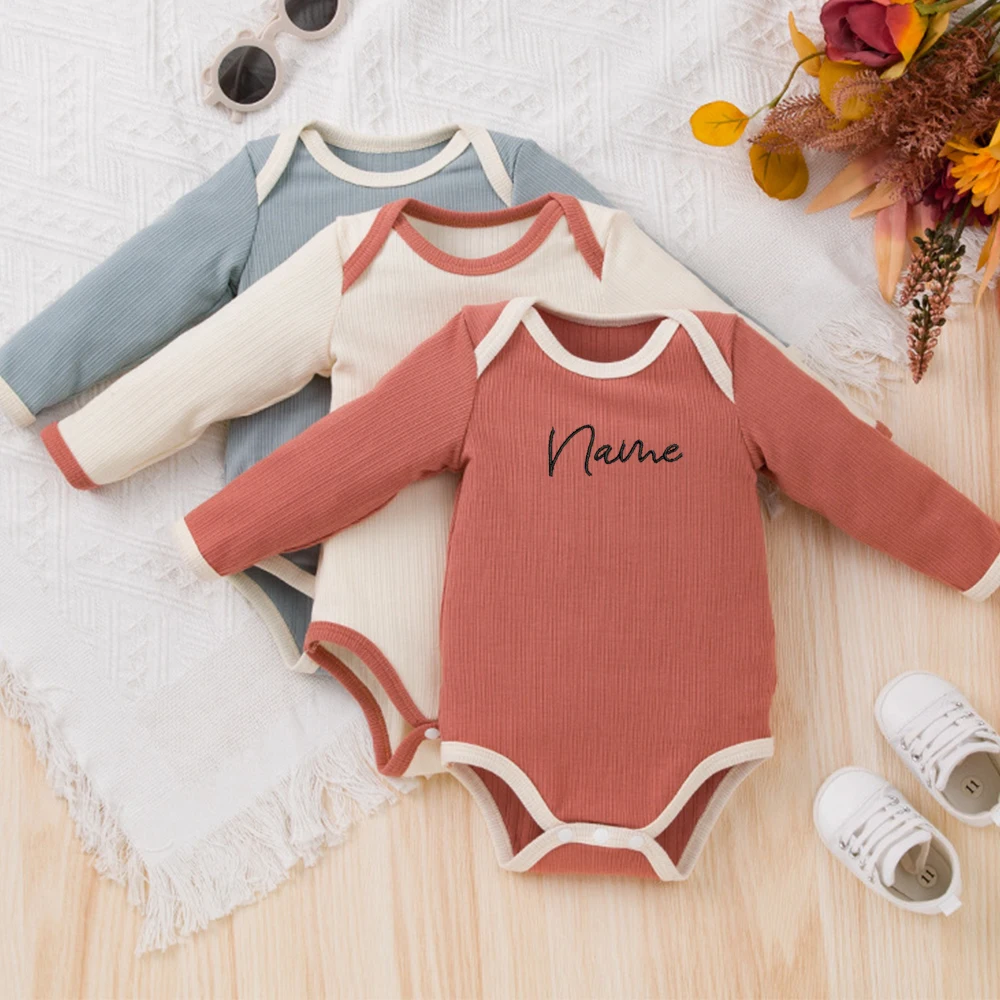 Personalized Custom Of Spring And Autumn Newborn Home Clothing Jumpsuit, Embroidered Baby Clothing, Baby Long Sleeved Jumpsuit