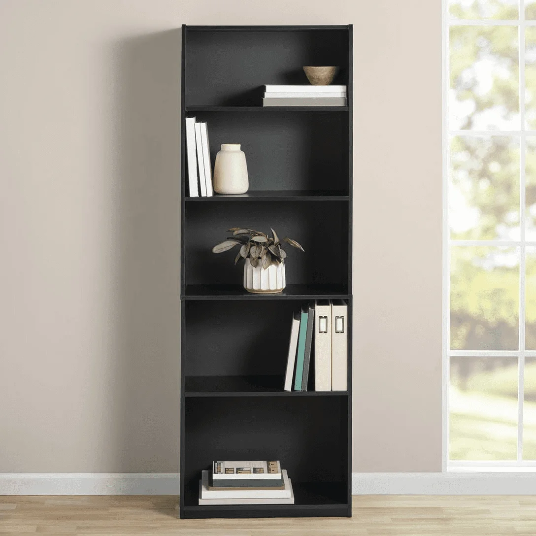 5-Shelf Bookcase with Adjustable Shelves, True Black Oak