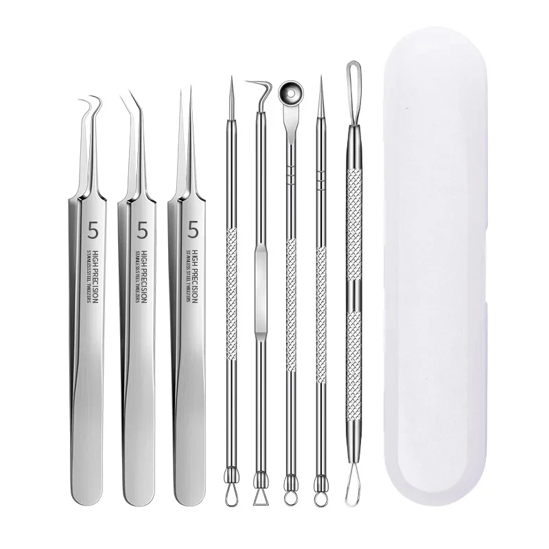 1/8Pcs PcCell Pimples Blackhead Remover Clip Ultra-fine Tweezers Black Dots Blackhead Extractor Acne Needle Facial Cleaner Skin