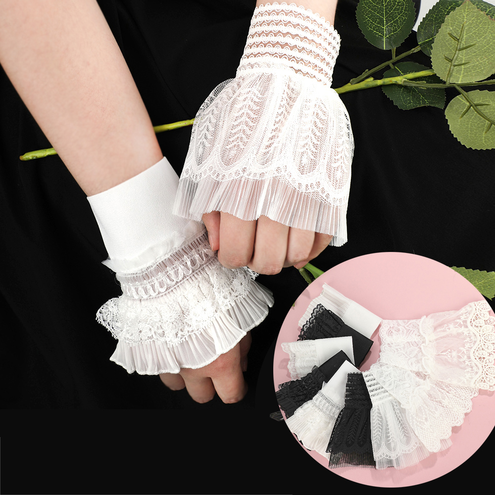 DIY 取り外し可能な袖口カフ延長刺繍レースデイジー偽袖弾性ワイルド手首プリーツオルガンロリータ偽袖