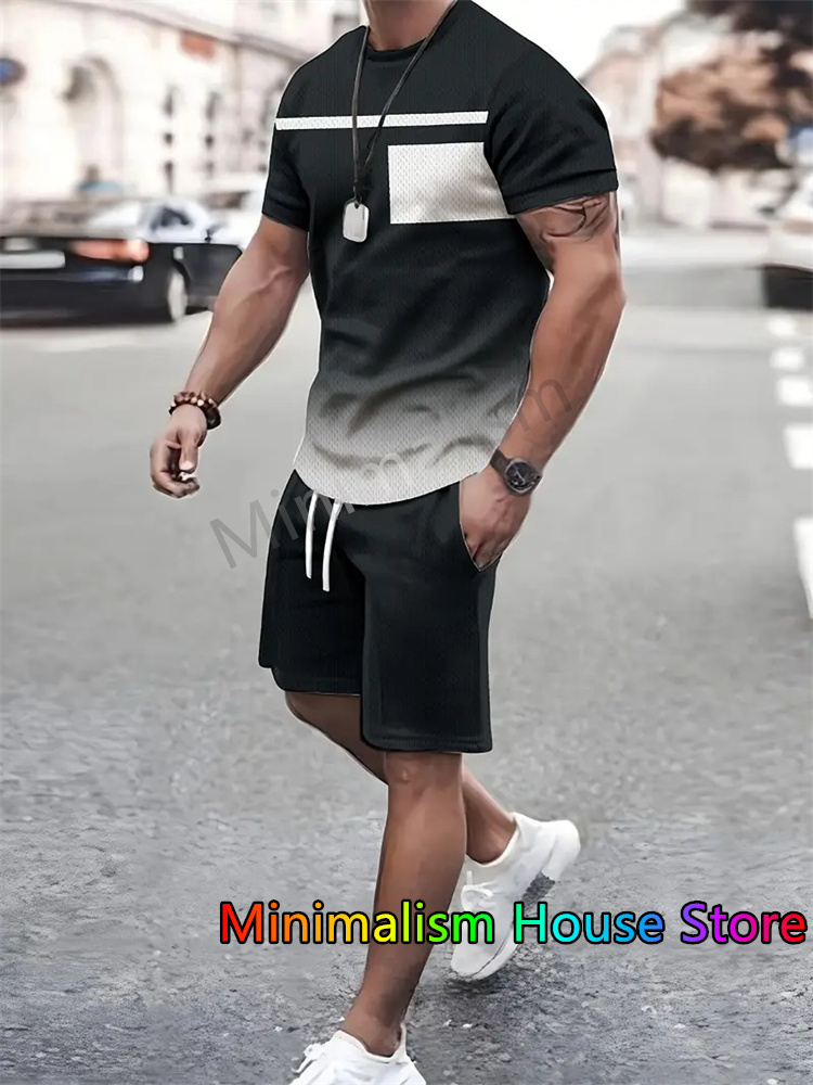 Neue Sommer herren Sportswear Streifen Sets kurzarm T-shirt Anzug Übergroßen Shorts Training Zwei-stück Outfit Männliche kleidung