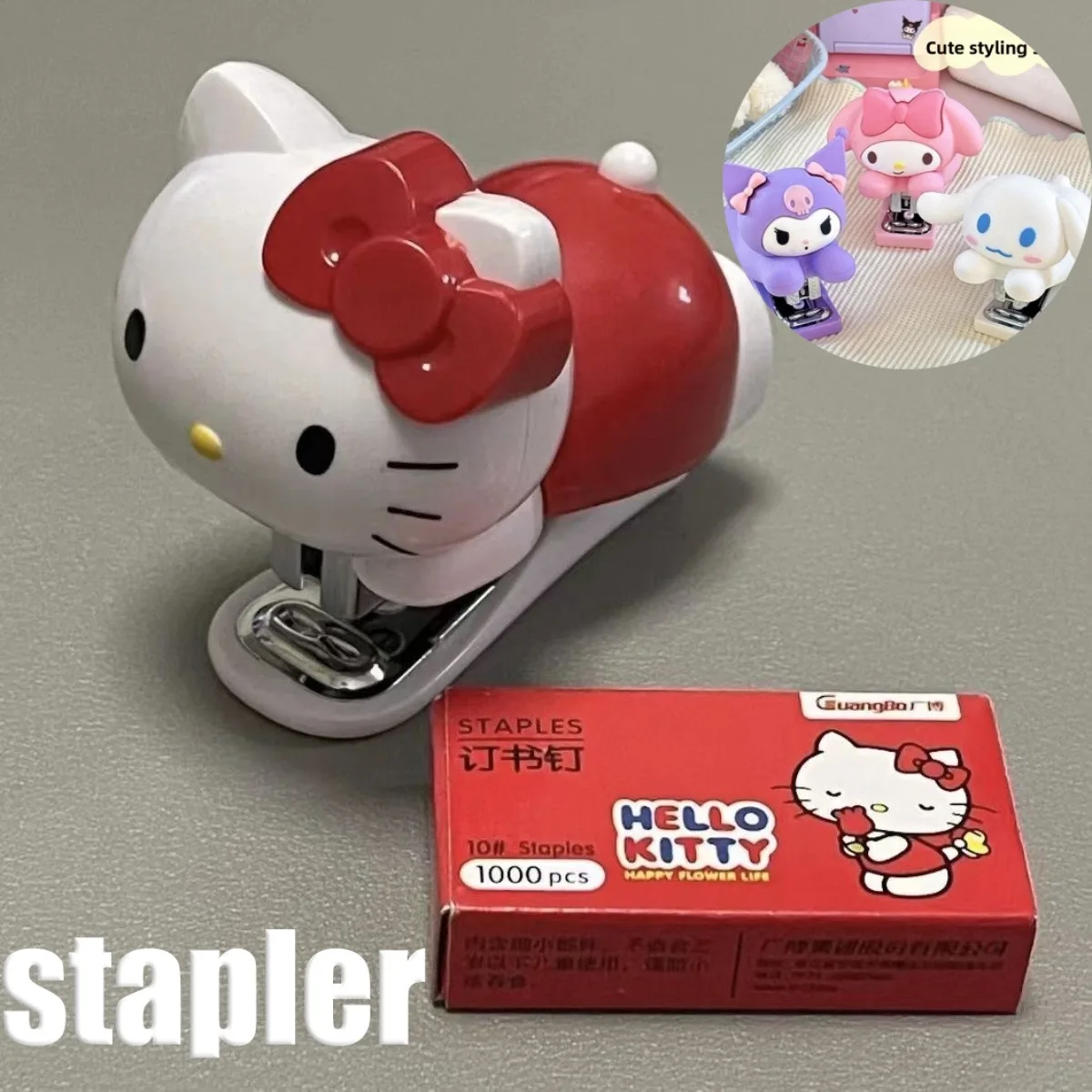 Hello Kitty Anime Figuren Nietmachines Set Kawaii Leuke Cartoon Student Bindmachine School Kantoor Bindbenodigdheden Nietmachine
