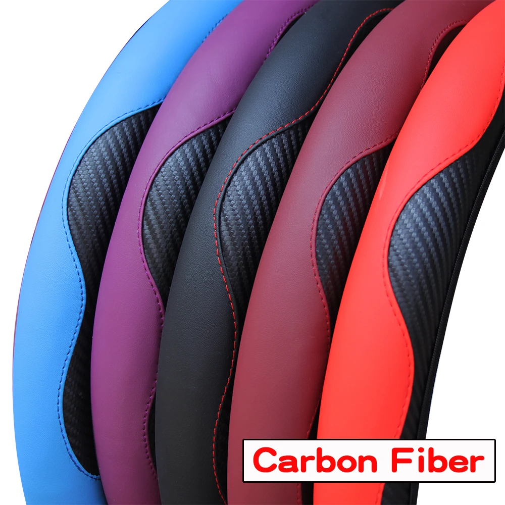 Protector para volante de coche de cuero y fibra de carbono PU sin anillo interior adecuado para 14,5-15 pulgadas de suministros automotrices