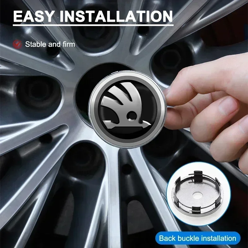 4pcs 56 มม.+ 60 มม.ศูนย์ล้อรถ HUB หมวกขอบฝาครอบสติกเกอร์สําหรับ Skoda Octavia Fabia Kamiq Kapoq KODIAQ Rapid SCALA Superb