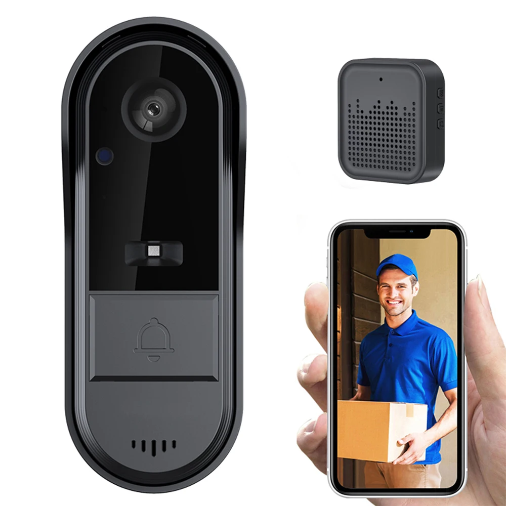 Câmera de campainha de vídeo sem fio, campainha, áudio bidirecional, controle Tuya APP, visão noturna, 2.4G WiFi, apenas cartão TF
