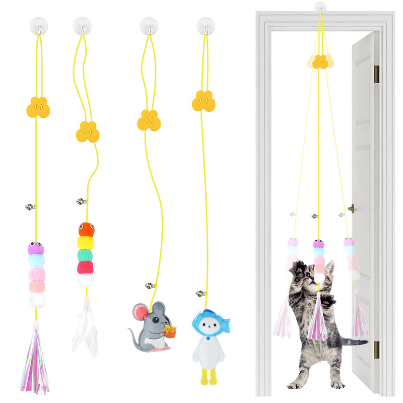 Juguetes para gatos columpio, disco adhesivo elástico para colgar en la puerta, cuerda larga para gatos, accesorios para gatos