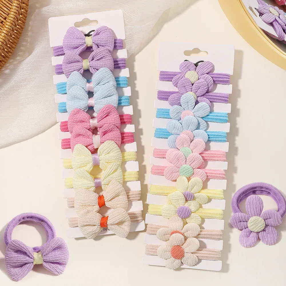 10 Stuks Leuke Meisjes Nylon Bloem Haar Banden Snoep Elastische Boog Haarbanden Staartjes Haar Touw Rubber Haar Gom Scrunchies Accessoires