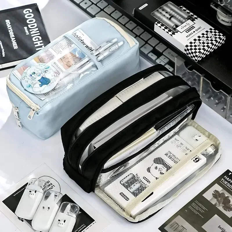 Astuccio trasparente a 5 strati con grande capacità e materiale scolastico dal design leggero Astucci per ragazze