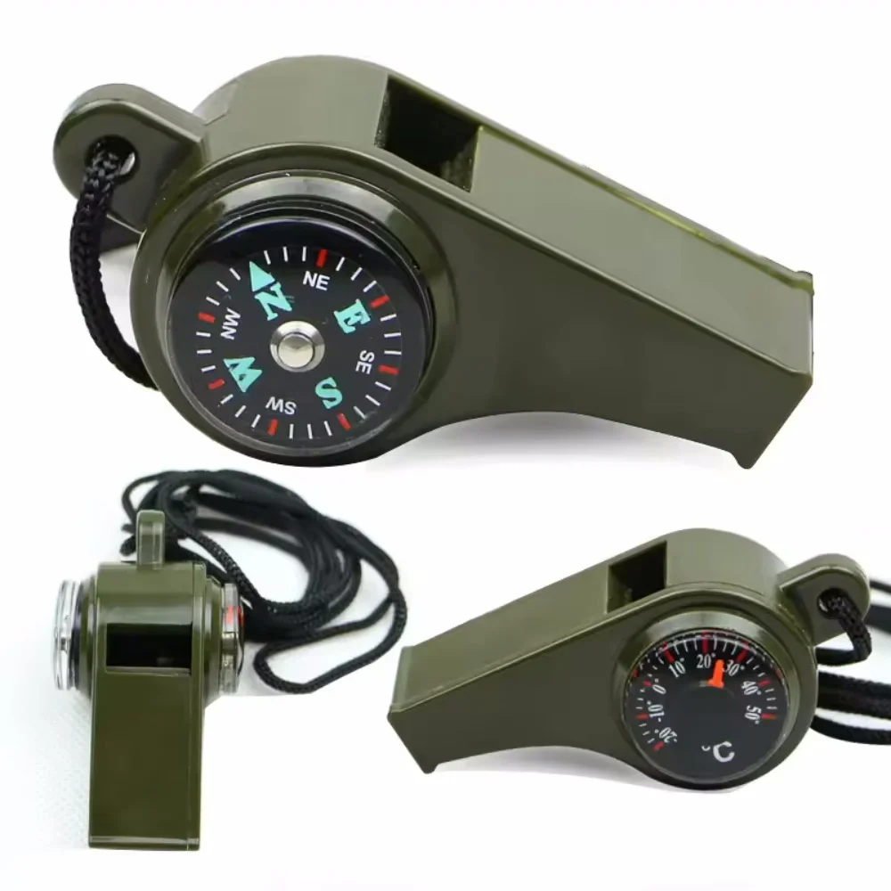 Multifunctioneel overlevingsfluitje Wandelfluit Kompas Spiegel Zaklamp Vergrootglas LED-licht Thermometer Opslag Kompasgereedschap