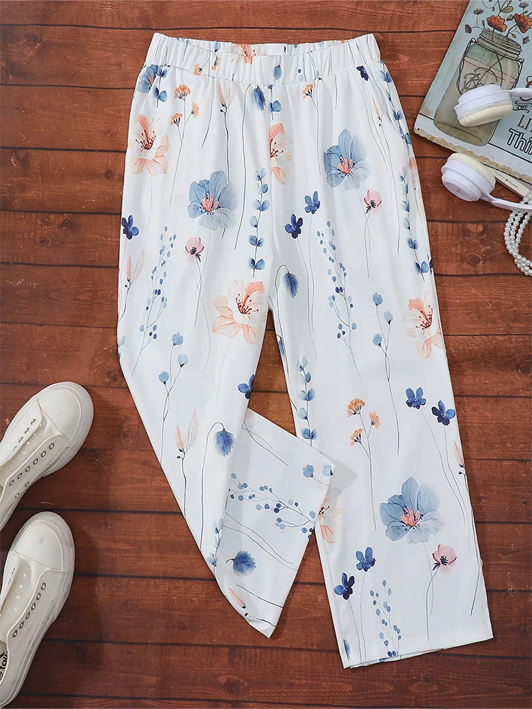 Plus Size Damen Hawaii Blumen druck Hose bequem und einfach für den Alltag bequeme Nüchternheit
