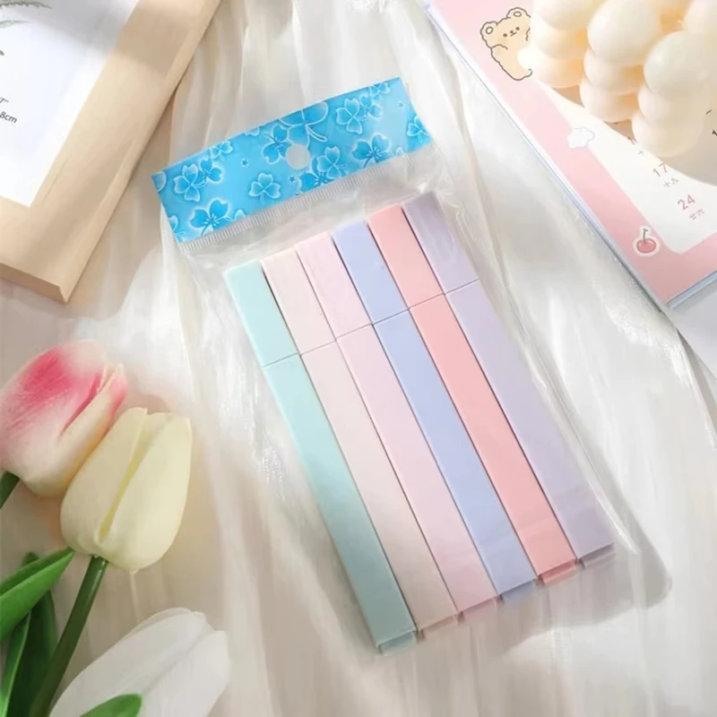 6 pçs/set cor pastel marcador kawaii papelaria cor marcador material escolar estudante marcador marcador japonês papelaria