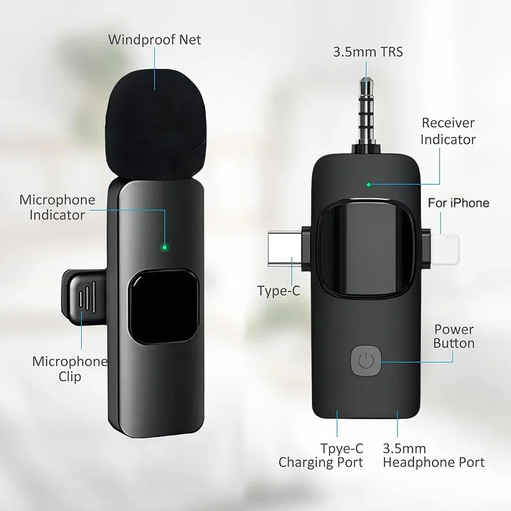 Basix Professional 4w1 bezprzewodowy mikrofon krawatowy dla iPhone Android 3,5 mm do nagrywania na żywo Mini mikrofon z redukcją szumów