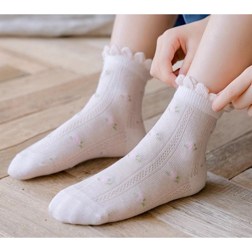 5 Paar dünne Sommersocken für Mädchen, atmungsaktive Mesh-Socken aus Spitze mit Schmetterlingsmotiv für Kinder