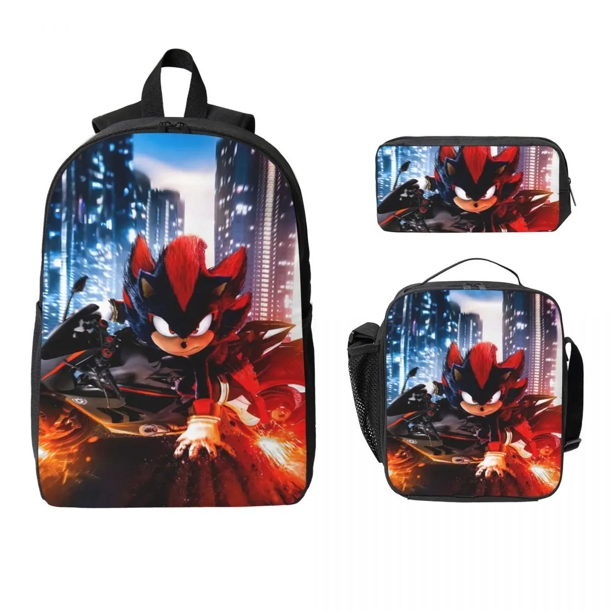 Mochila Shadow The Hedgehog para estudiantes, niños y niñas, mochila escolar, bolsos de hombro para ordenador portátil, bolsa de almuerzo con aislamiento de 3ps, estuche para lápices