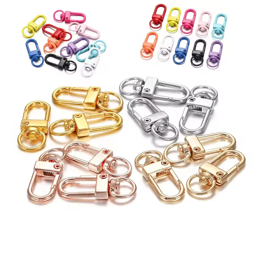 10pcs/lot 12x33mm Rotating Dog Buckle Colorful Lobster Clasps Hooks For DIY Jewelry Making Key Ring Chain Accessories Supplies