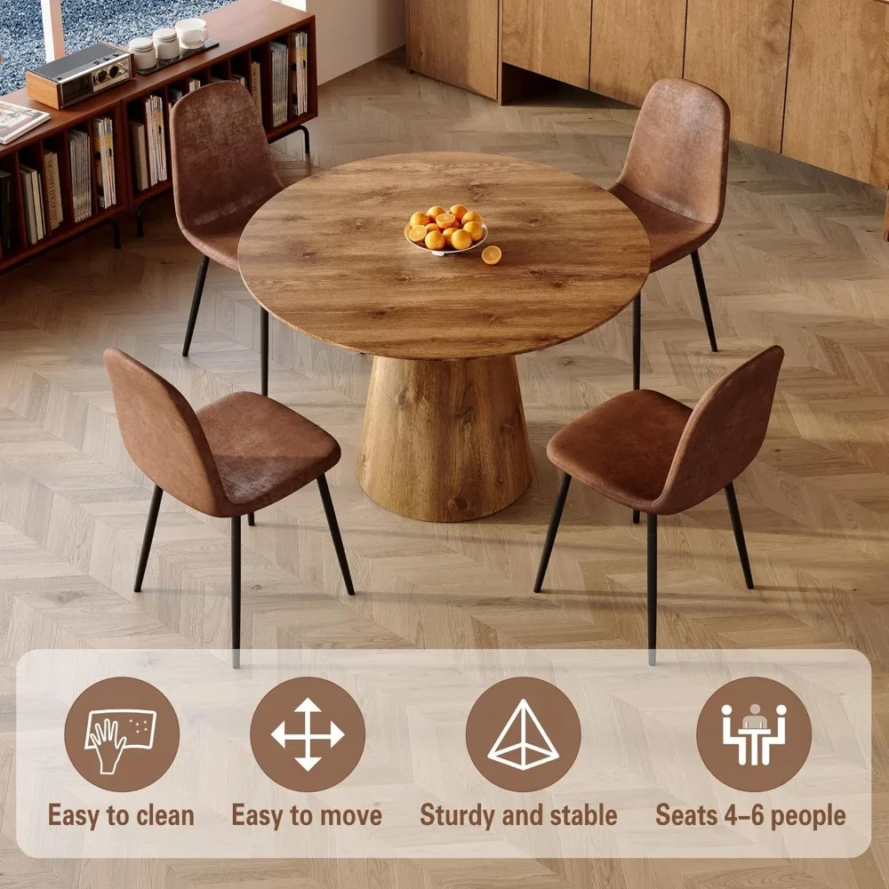 Round Dining Table Set for 4,45'' Wood Kitchen Table Set with Suede Chairs,Farmhouse Dining Table Set for 4,Deal for Apartment