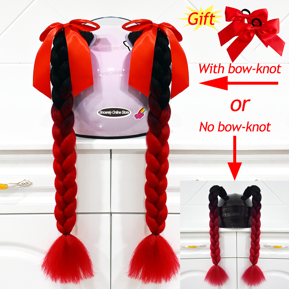 2 pçs 24 polegadas capacete da motocicleta tranças mulher perucas para moto ciclismo capacetes de esqui decoração torção dupla trança rabo de cavalo 164 cores