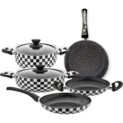 Papilla 7 Buah Royal Tokyo Checkers Peralatan Masak Granit Set Panci Baja Tahan Karat Antilengket Dapur Baru Kualitas Tinggi Laris
