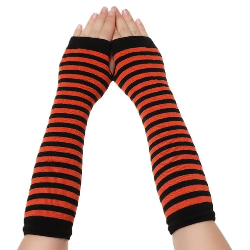 Listrado inverno luvas longas de malha mangas falsas quente meio dedo sem dedos braço capa cinta masculino feminino trabalho lã sólida luvas macias
