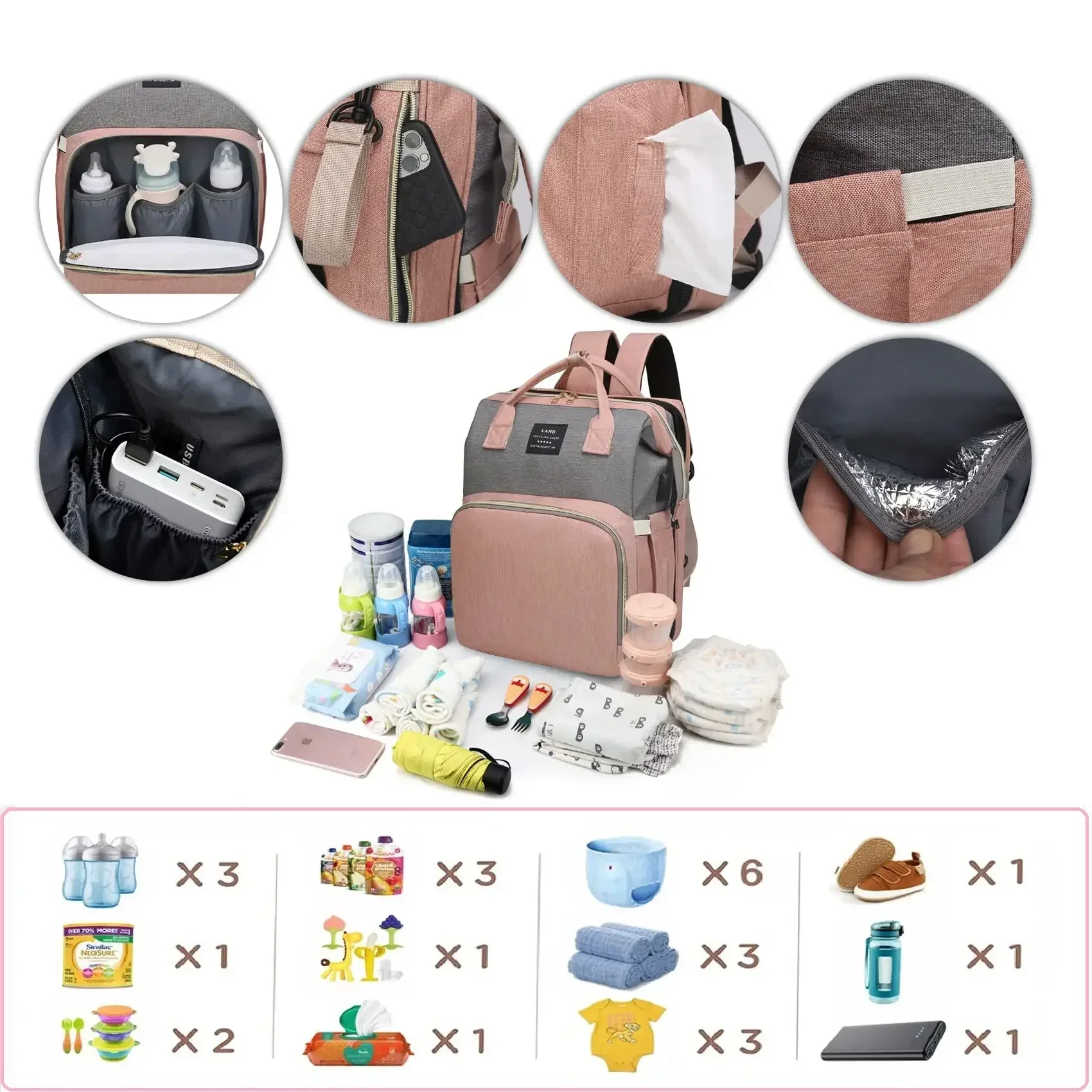Sac de maman léger et Portable, lit de berceau pliant, sacs de maternité de voyage de grande capacité, sac à dos pour bébé, sac de sortie pour maman féminine