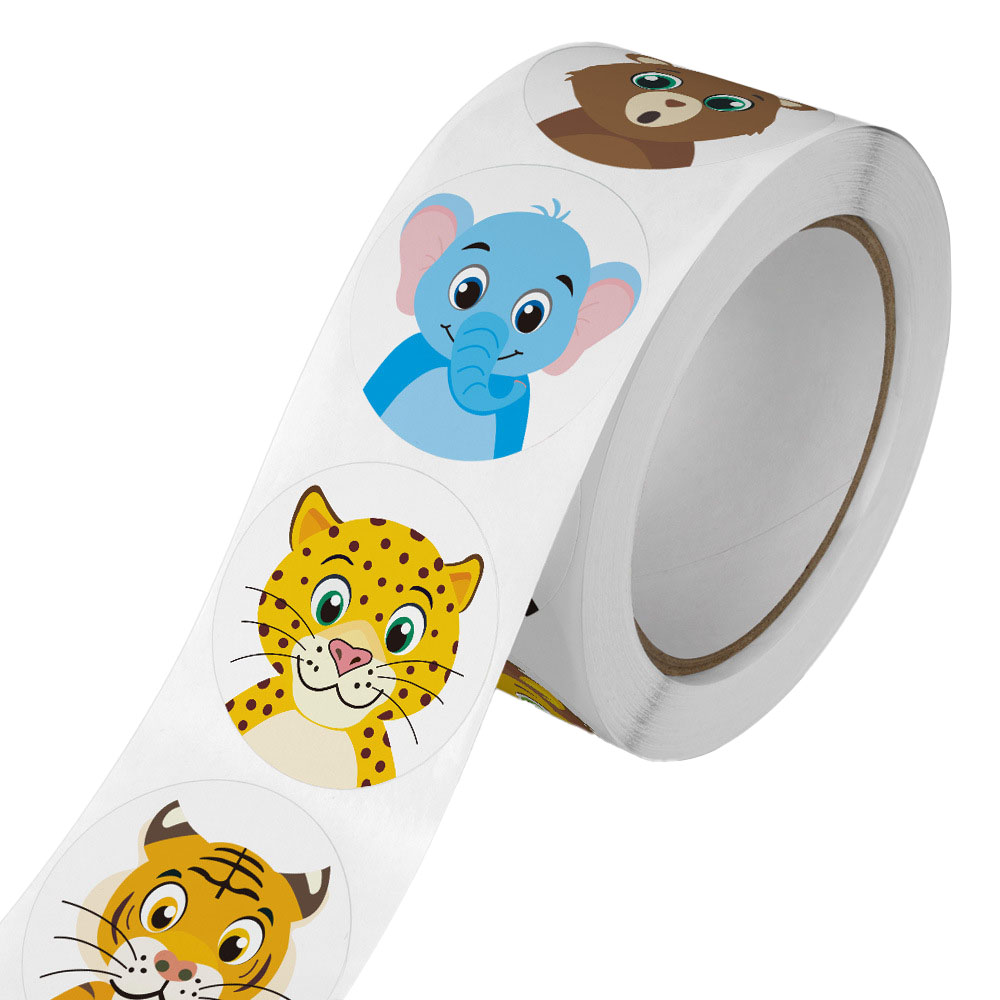 500 pces/rolo dos desenhos animados animais recompensa adesivos 2.5cm/1.0in diy decoração perfeito para aprender jogos notebook almofada geladeira presente selo etiquetas