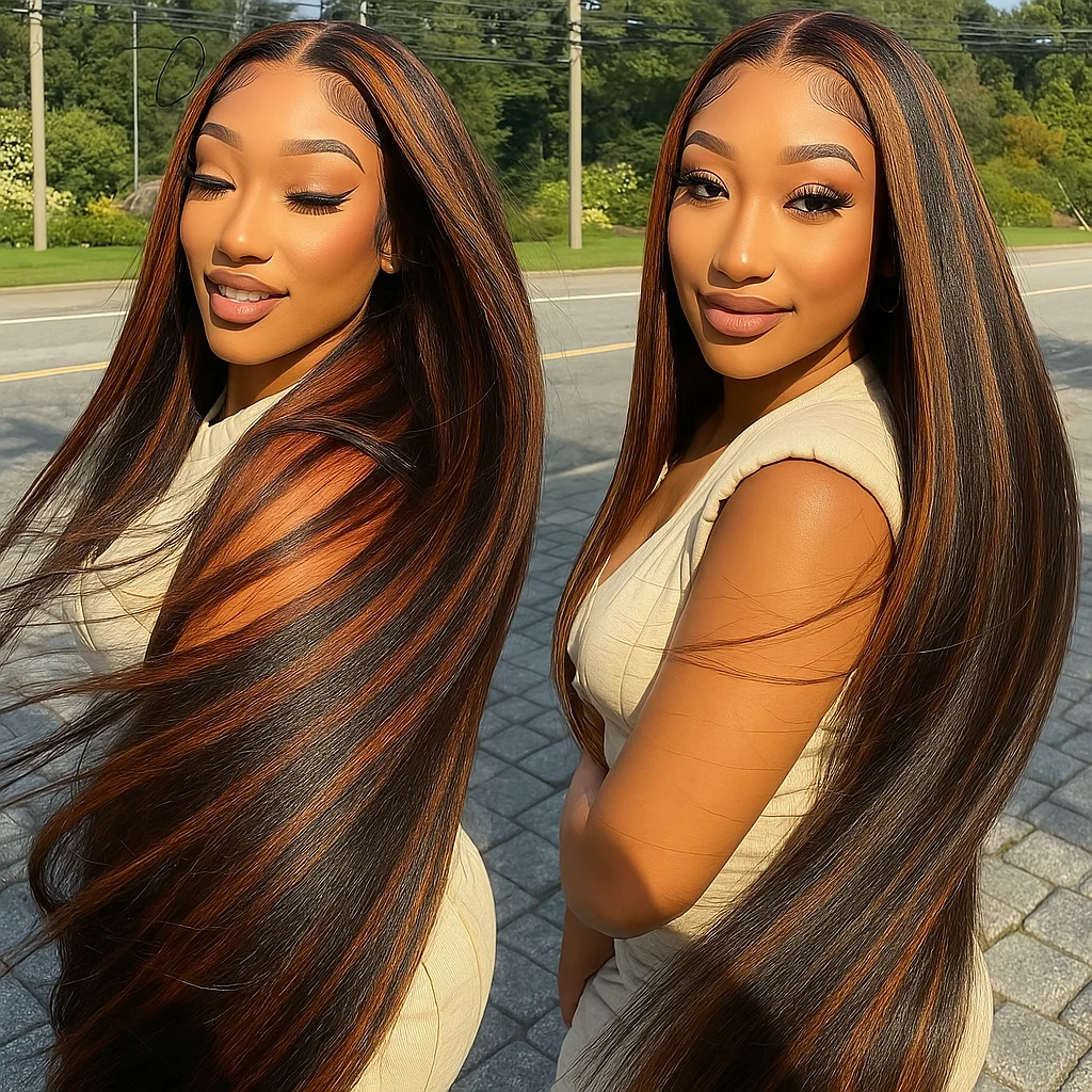 1b/30 destaque omber marrom colorido perucas de cabelo humano 30 Polegada alta densidade 13x4 osso em linha reta hd peruca dianteira do laço cabelo humano à venda