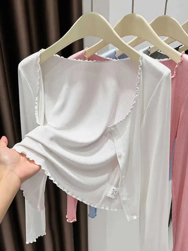 Cardigan Curto Sem Mangas com Proteção Solar para Mulheres, Top de Verão Fino Cinza com Manga Longa e Vestido ter