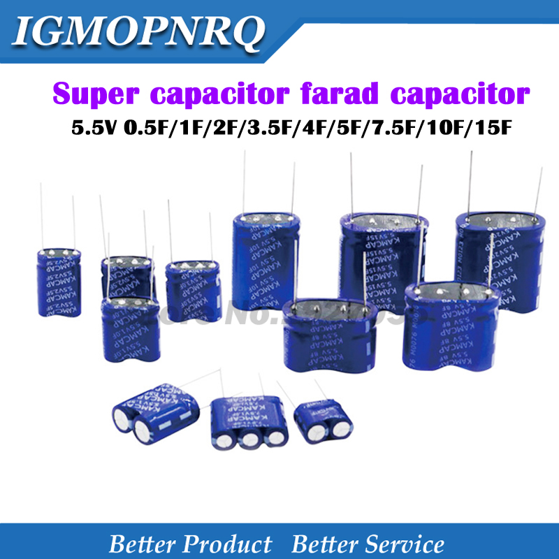 1 Uds Super condensador Farad tipo combinación 5,5 V 0,5F 1F 2F 3,5F 4F 5F 7,5F 10F 15F
