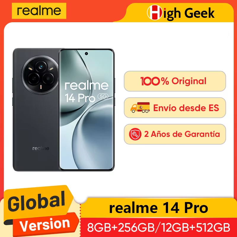 Versión Global realme 14 Pro 5G Smartphone 50MP Sony IMX882 OIS Cámara Dimensidad 7300 Energía 120Hz Curved Vision Display IP69