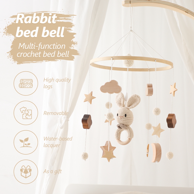 Baby Holz Bett Glocke Cartoon Kaninchen Mobile Hängen Rasseln Spielzeug Aufhänger Krippe Mobile Bett Glocke Holz Spielzeug Halter Arm Halterung Kind Geschenke