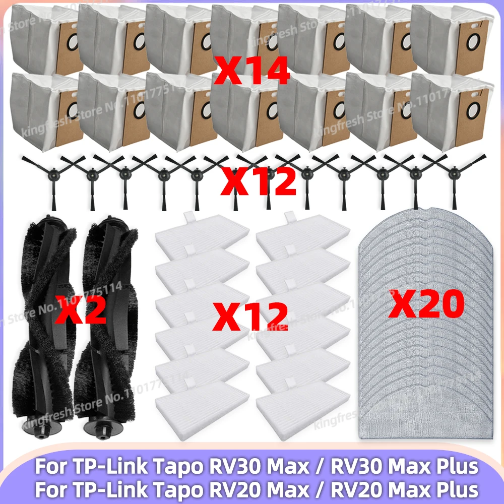 Fit For (TP-Link Tapo RV30 Max Plus / RV20 Max Plus / RV30 Max / RV20 Max) Parts Dust Bag HEPA Filter Main Side Brush Mop Cloth