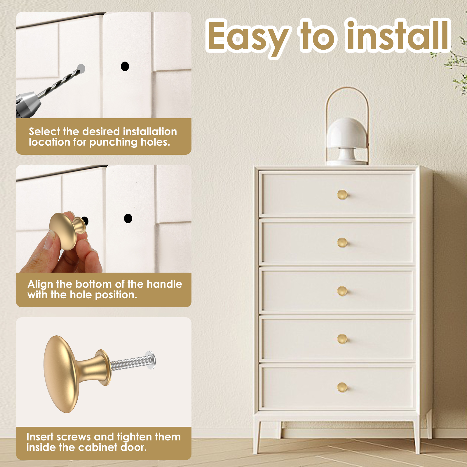 25Pcs Drawer Knob Set Zinc Alloy Cabinet Handles Rustproof Gold Dresser Knobs Decorative Drawer Pull Handle Furniture Hardware