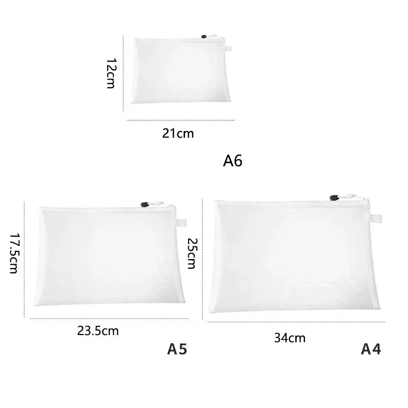 3pcs/Set Transparent Document Bag Mesh Zipper Information Bag Small Fresh Large Capacity Stationery Bag
