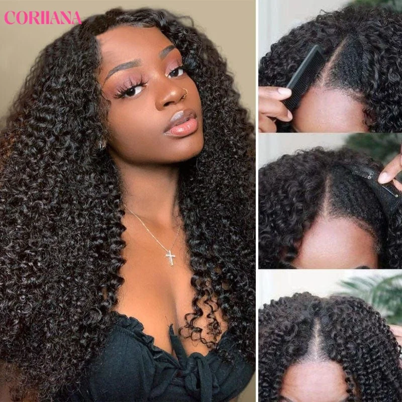250% Kinky Curly V Partวิกผมผมมนุษย์No Leave OutอัพเกรดDeep Wave Curly Vรูปร่างวิกผมไม่มีกาวคลิปครึ่งวิกผมสําหรับผู้หญิง