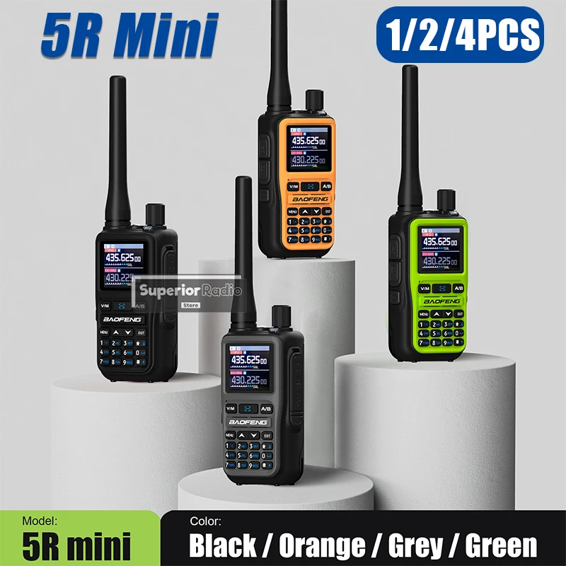 Baofeng UV-5R Mini Walkie Talkie multicolor 1/2/4X Bluetooth seis bandas Dual PTT USB-C linterna 999CH para niños 5R Mini