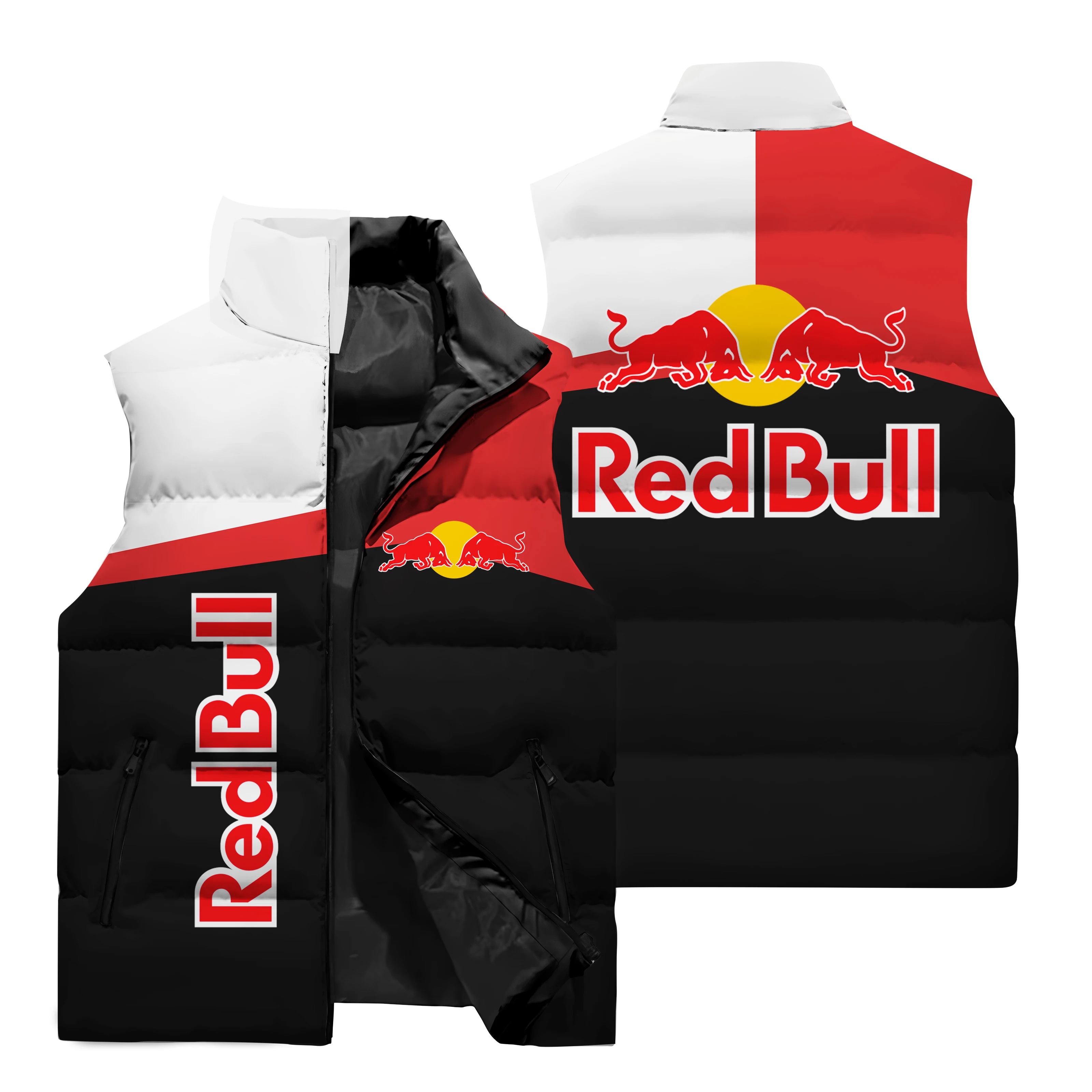 New Red Bull Riding Vest And Red Bull Logo 3D Digital Printed Jacket, Red Bull Motorcycle Riding Zipper Jacket