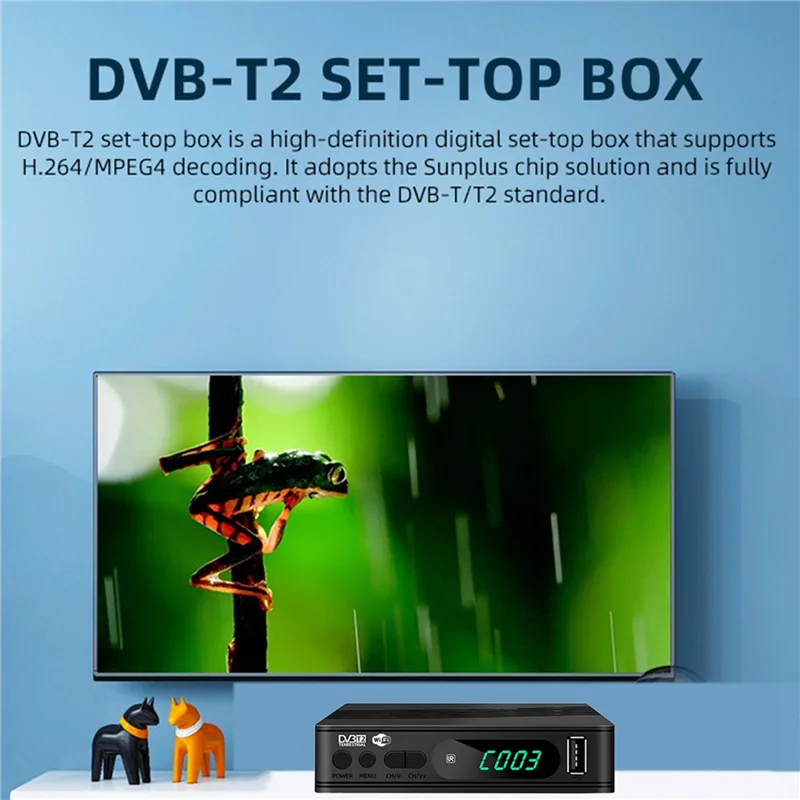 ABJF-Digital TV Decoder HD TV Boxs USB Set Top Box DVB-T2 TV Tuner Terrestrial Satellite TV Receiver HEVC DVBT2 H. 264