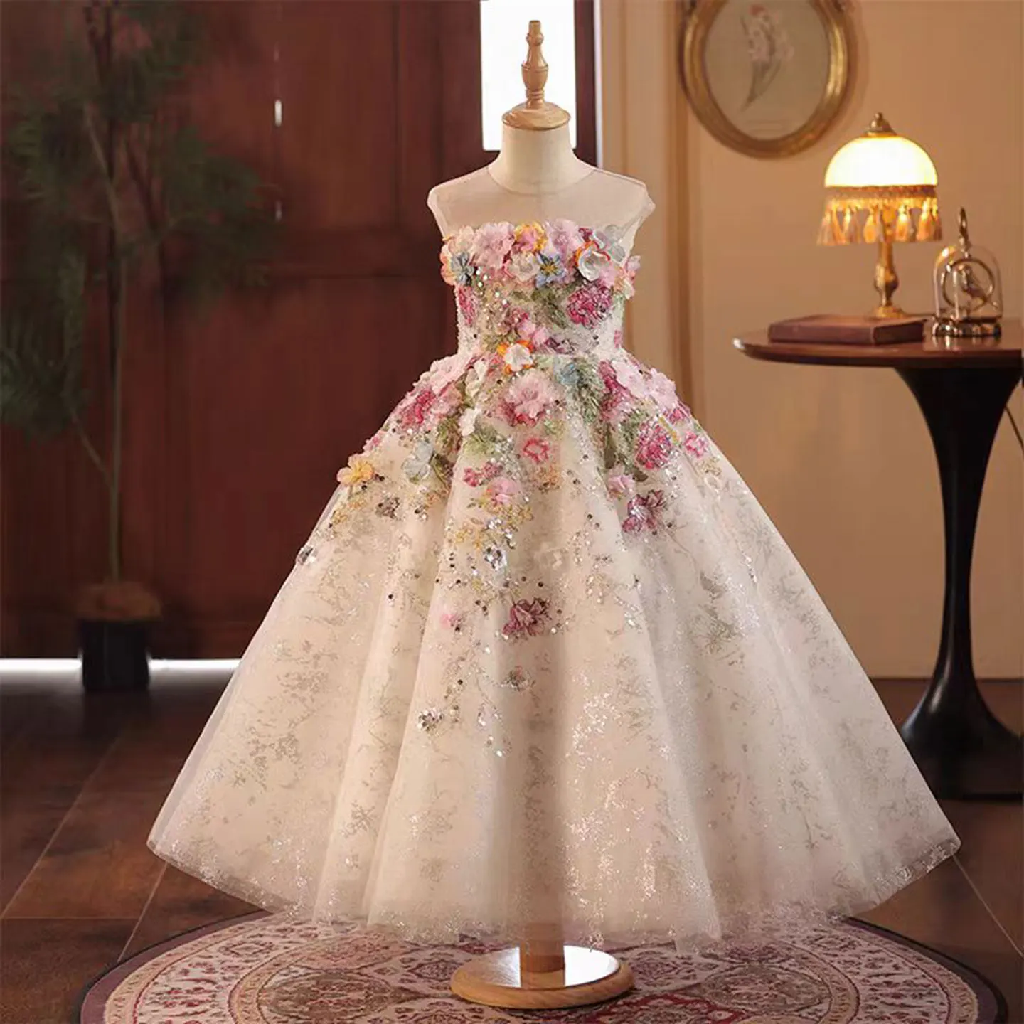 Jill Wish J292 Floral luxe longue fleurs faites à la main perles fille robe pour princesse mariage robes de fête d'anniversaire vestidos de novia