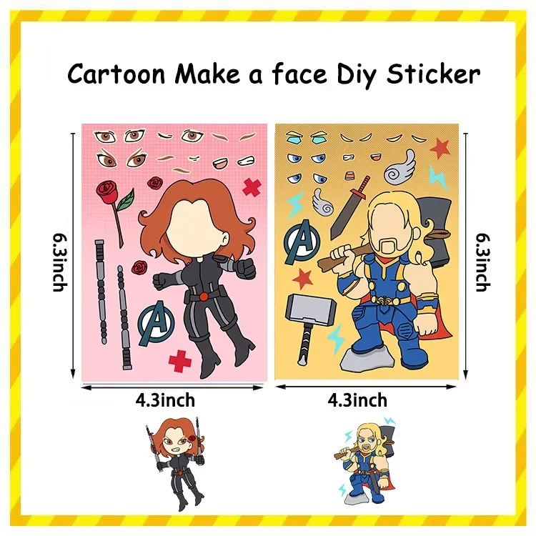 8/16/32Sheets The Avengers Hero Marvel Make A Face Puzzle Stickers Kids Make Your Own DIY Game Children Jigsaw Education Toys