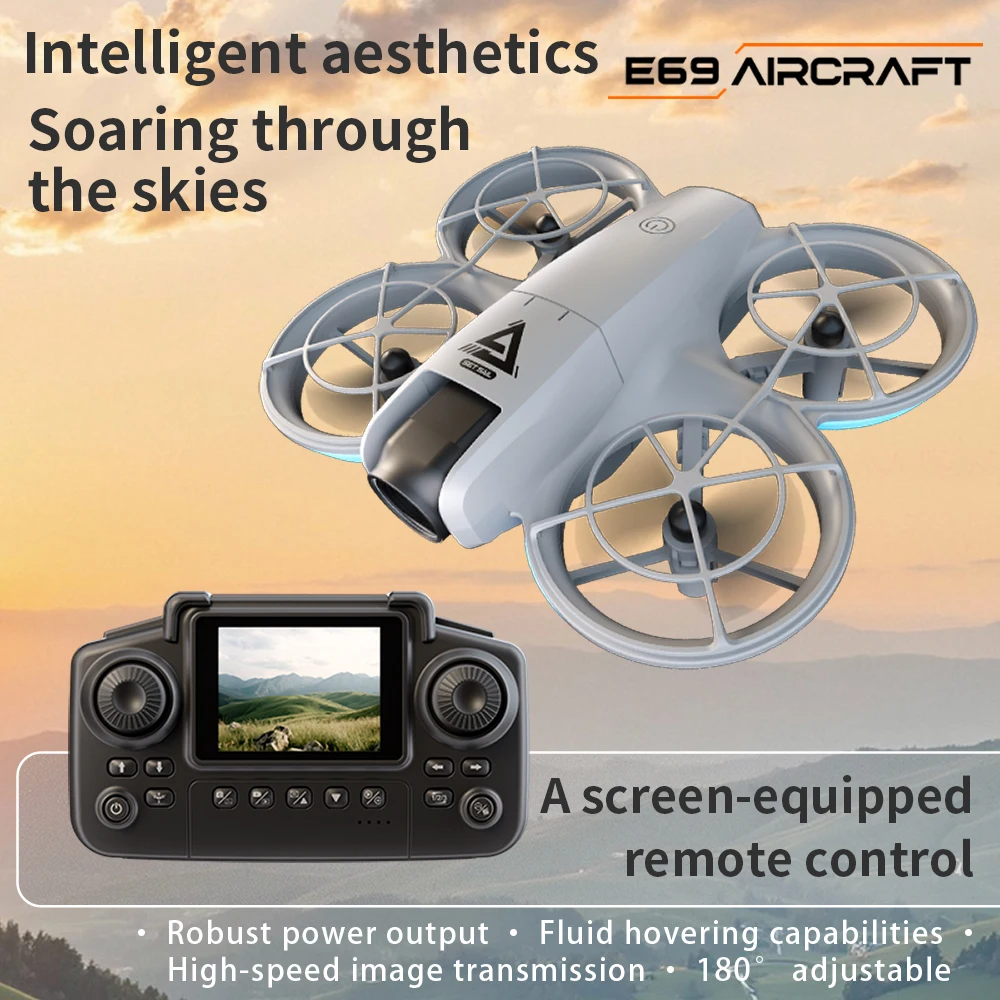 Xiaomi e69 mini drone câmera hd evitar obstáculos fotografia aérea sem escova profissional câmera dupla com tela quadcopter