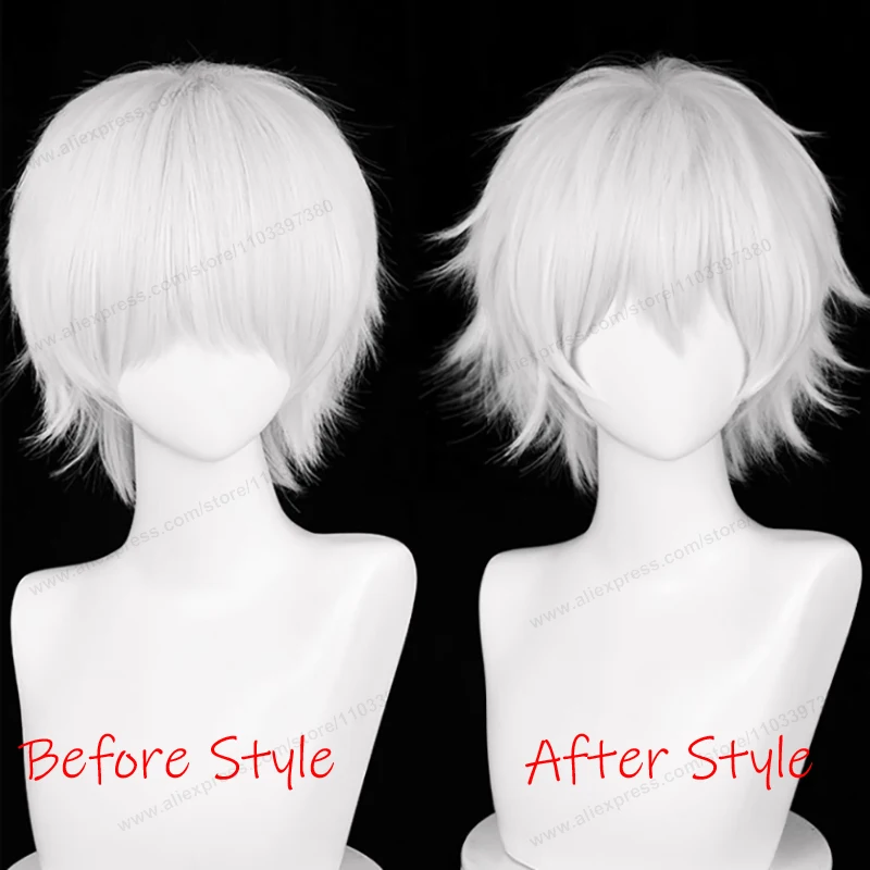 カネキケンコスプレウィッグ 30 センチメートルショートシルバーホワイトマンヘアアニメ耐熱合成かつら