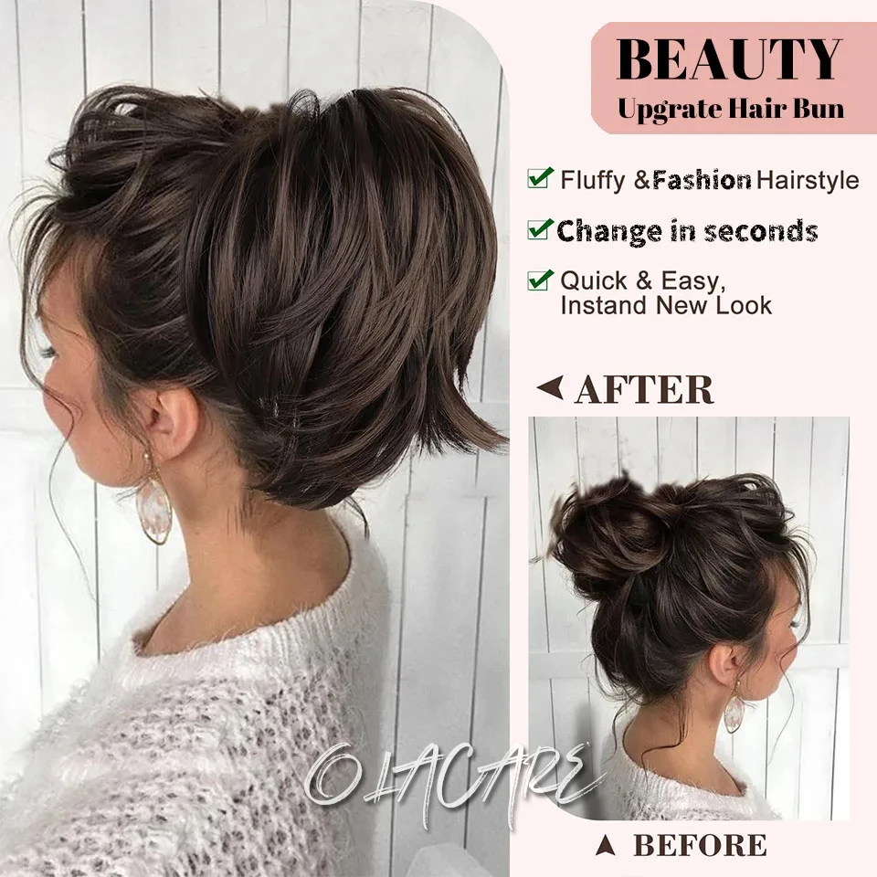 Messy Bun ผมชิ้น Claw คลิปใน Buns ผมชิ้นสําหรับผู้หญิงตรงสั้นสูงหางม้า EXTENSION Tousled Updo สําหรับหญิง