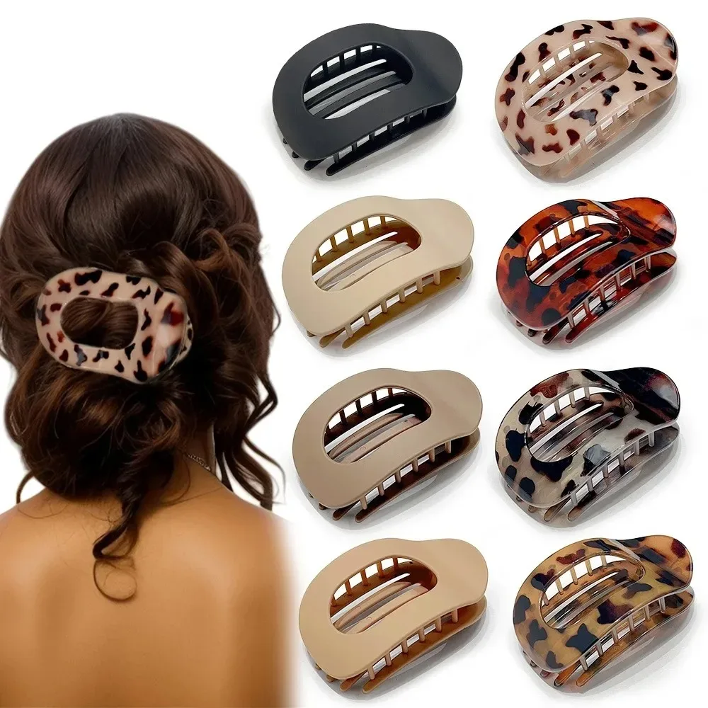 Moda oval grampo de garra de cabelo para mulheres novo design leopardo fosco curvo estilo plano presilhas acrílico deitado acessórios para o cabelo