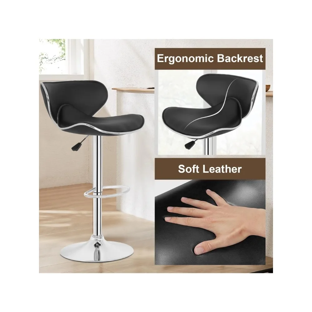 Bar Stools Set of 2, Counter Height Adjustable Bars Stools with Back Bars Stool PU Leather Swivel Bar Stool Kitchen Counter Bar