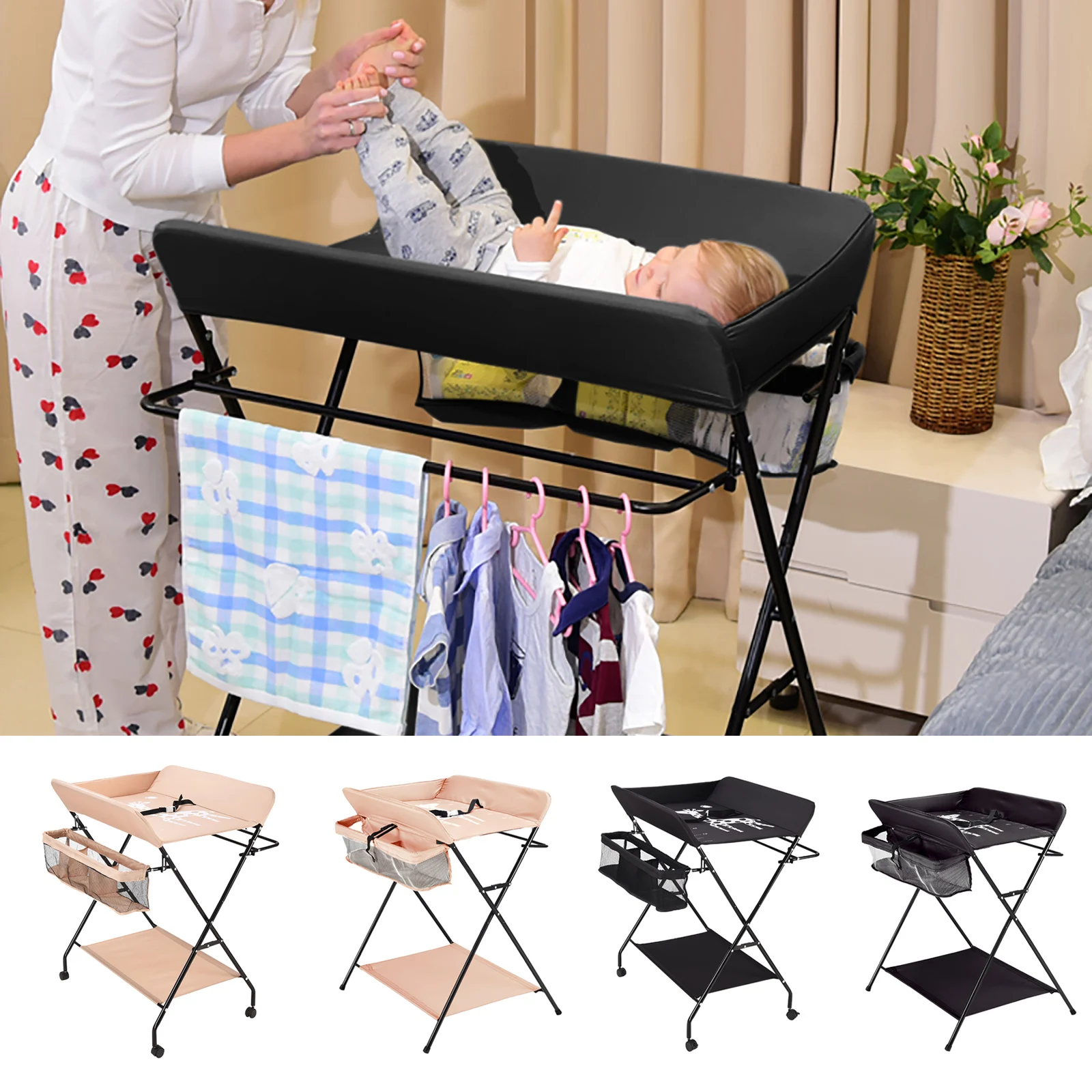 Tavolo per fasciare i pannolini Tavolo portatile per la cura del neonato Stazione per pannolini pieghevole con contenitore